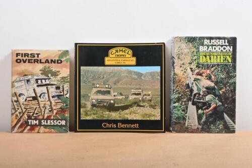 LAND ROVER OVERLANDING: Three books detailing Land Rover overlanding. 'FIRST OVERLAND' hardcover book by Tim Slessor