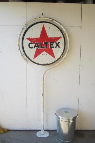 CALTEX: An impressive double sided enamel sign on looped&nbsp;footed pole,&nbsp;267cm high