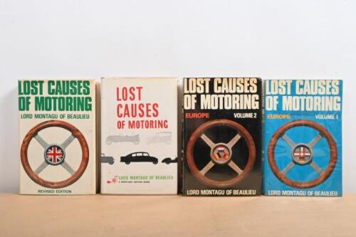 BEAULIEU: Four hardcover books authored by Lord Montagu of Beaulieu with research by Michael Sedgwick. 'LOST CAUSES OF MOTORING: EUROPE' Volume I & II