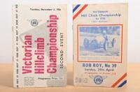 ROB ROY: Two ROB ROY 1956 VICTORIAN Hill Climb Championship Official Programmes. 'VICTORIAN Hill Climb Championship for 1956, FIRST MEETING - ROB ROY, No 39, Sunday, 29th April' & 'Victorian Hillclimb Championship, SECOND EVENT - ROB ROY 41, Tuesday, Nove