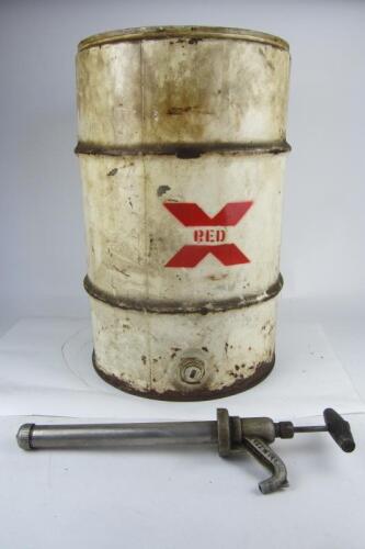 CASTROL: A 'Castrol' and 'Redex' 60 litre gear oil drum. with hand pump