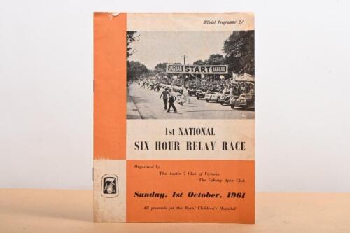 SIX HOUR RELAY RACE: An original '1st NATIONAL SIX HOUR RELAY RACE, Sunday, 1st October, 1961' Official Programme