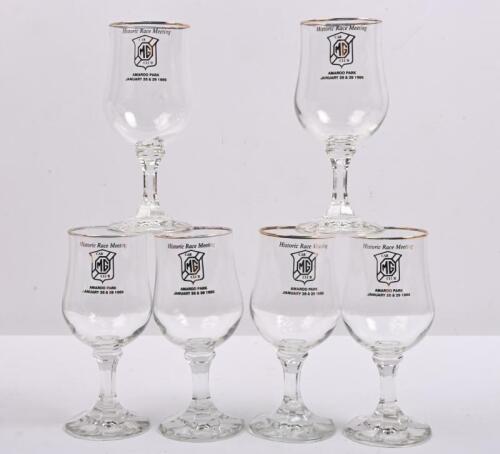 M.G CAR CLUB: A set of six 'MG CAR CLUB' wine glasses commemorating Amaroo Park January 28 & 29 1989