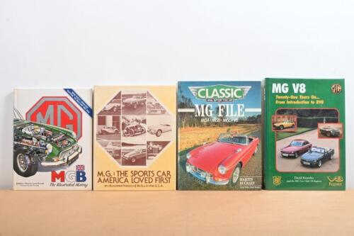 M.G: Four hardcover books detailing M.G history. 'CLASSIC 'MGB - The Illustrated History' by Jonathan Wood & Lionel Burrell