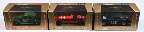 ITALIAN MODELS: A group of three brumm 1:43 scale Italian model cars. LANCIA APRILIA 1947 1000 MIGLIA (r61), LANCIA AURELIA B20 (r96) & MASERATI 1938 G.P. TRIPOLI (r112)