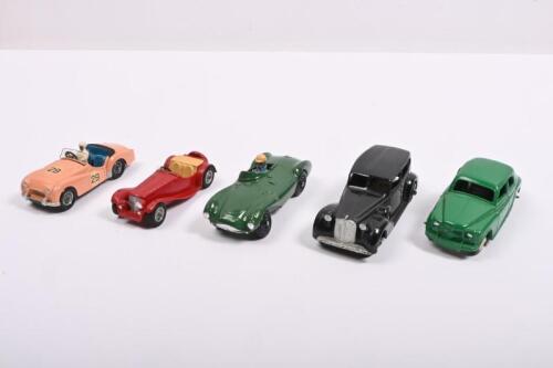 DINKY TOYS: A small collection of repainted Crescent and Dinky Toys. Dinky Toys Packard, Rover 75, Jaguar SS 100, Triumph TR2