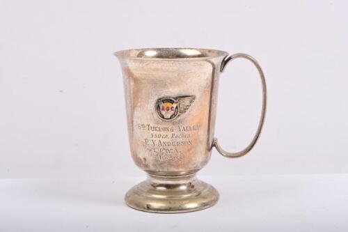VICTORIAN AMATEUR DRIVING CLUB: A silver plated cup inscribed with ''6th TUERONG VALLEY 550CC Racers, R.V. ANDERSON, L.R.V.A - 40 secs" as prepared by Victorian Amateur Driving Club