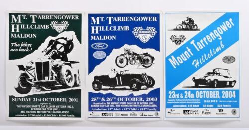 MOUNT TARRENGOWER: Three Mount Tarrengower Hillclimb, Maldon promotional posters. Years 2001, 2003 & 2004
