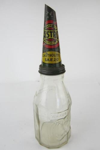 CASTROL: A 'Castrol' One Imperial Pint&nbsp;embossed glass oil bottle, with 'Castrolite S.A.E.20' metal pourer. Superb item