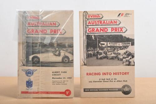 ALBERT PARK: Two Albert Park Official Souvenir Programmes. An original 'XV111th AUSTRALIAN GRAND PRIX, ALBERT PARK CIRCUIT, November 21, 1953' Official Souvenir Programme
