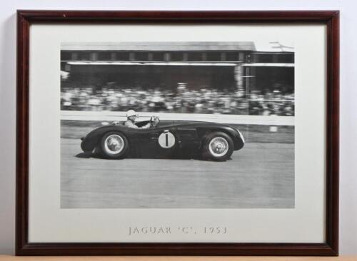 JAGUAR: A black and white picture of a JAGUAR 'C' TYPE as raced by Stirling Moss