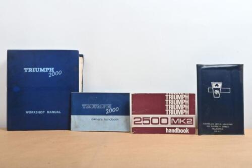 TRIUMPH: A collection of Triumph related information including an original 'TRIUMPH 2000 - WORKSHOP MANUAL', (PART NUMBER 512860). Triumph 2000 & Triumph 2500 Handbooks