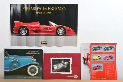 MODEL CARS: Five product catalogues, poster and book for various model car companies. Bburago poster - 'BBURAGO 1974-1997 "THE 1/18 HISTORY" MADE IN ITALY'. 'The model cars of Gerald Wingrove' hardcover book