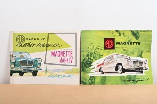 M.G: Two M.G Magnette fold out, poster format sales brochures. 1959 MAGNETTE MARK III & 1960 MAGNETTE MARK IV brochures