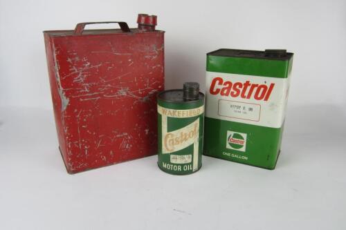 CASTROL: Three Castrol oil cans