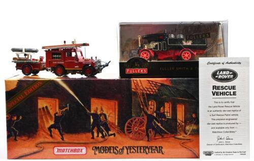 MATCHBOX: Two Matchbox Models of Yesteryear and Matchbox Collectibles models. Special Edition YYM 3600 Land Rover Surf Patrol & YY027/SA 1920'S Foden 'C' Type - "Fuller's" steam wagon