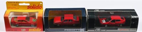 ALFA ROMEO: Three 1:43 scale Alfa Romeo models. ARS model Alfa Romeo 33 (000103), PROGETTO K Alfa Romeo Twin Spark (PK 200) & solido Alfetta GTV (No 1305)