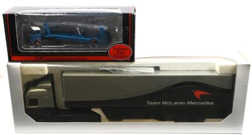 CAR TRANSPORTERS: Two car and racing car transporters. Exclusive First Editions 1:76 scale Atkinson Transporter in Classic Vehicles livery & ELIGOR 1:43 scale Team McLaren Mercedes (11286) transporter
