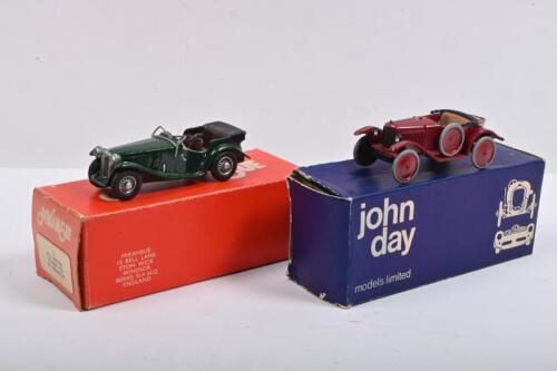 WHITE METAL DIECAST: Two 1:43 scale white metal diecast models. MIKANSUE 1933 M.G MAGNA TOURER (5.) & WILLS FINECAST boat tail model