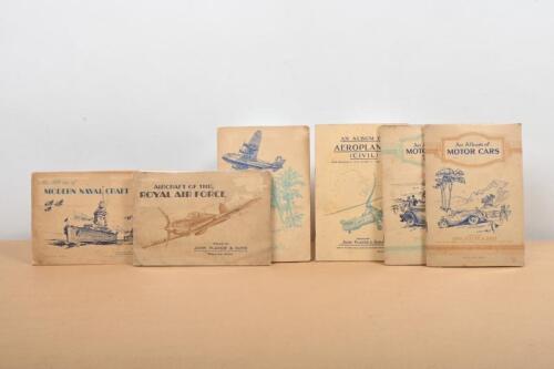 JOHN PLAYER & SONS: Six complete John Player & Sons cigarette card albums. 'MOTOR CARS', 'INTERNATIONAL AIR LINERS' & 'AEROPLANES (CIVIL)' albums