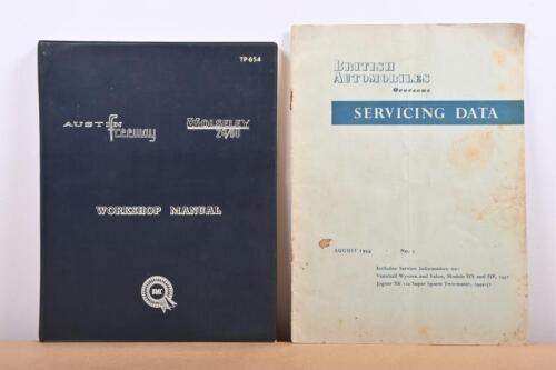 BRITISH AUTOMOBILES: Two publications related to British Automobiles. August 1954 issue (No.5) of 'BRITISH AUTOMOBILES Overseas - SERVICING DATA' & 1962 issue 'AUSTIN freeway/WOLSELEY 24/80 WORKSHOP MANUAL' (Part No. TP654)