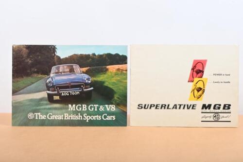 MGB: Two MGB sales brochures. 1962 - 'SUPERLATIVE MGB WITH 1800c.c. ENGINE' & 1970's 'MGB GT & V8 - MG The Great British Sports Cars' sales brochures