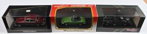 DIECAST MODELS: Three 1:43 scale models by various model manufacturers. 1941 BMW 327 Coupe by Detail Cars (ART.330), LOTUS ELAN S3 by KYOSHO & 1959-67 Jaguar Mk II Saloon by Paul's Model Art/MINICHAMPS in dark red