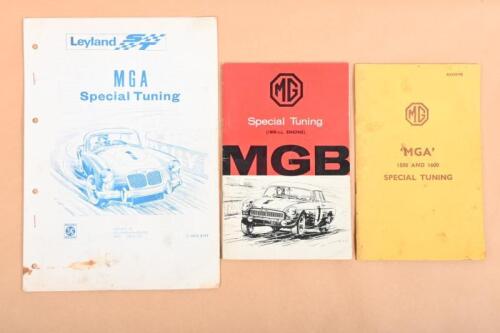 MG SPECIAL TUNING: Three publications related to M.G Special Tuning. 1960 Issue 2 'MG 'MGA' 1500 AND 1600 SPECIAL TUNING' booklet (AKD819B) & 1967 issue of 'MG Special Tuning (1800-c.c. ENGINE) MGB TOURER AND GT' booklet (C-AKD 4034 D), as published by BM