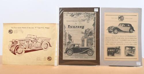 M.G: Three M.G related items. Original MG Magnette and M.G. Midget four page sales brochure & 1930's/1940's advertisement sheets