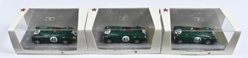 M.G: Three Bizarre 1:43 scale 1955 MGA Le Mans models. BZ344 MG EX182 #41 Le Mans 12th place, BZ345 MG EX182 #64 Le Mans 17th place & BZ346 MG EX182 #42 Le Mans (retired)
