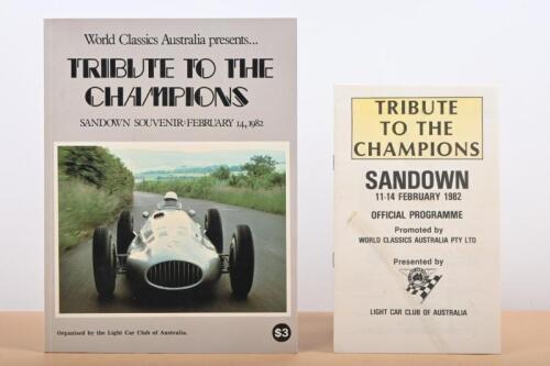 SANDOWN: A 'TRIBUTE TO THE CHAMPIONS' SANDOWN SOUVENIR: FEBRUARY 14, 1982' souvenir guide. Alan Jones signature