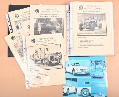 M.G: A group of MG related publications. 'THE PRE-WAR MG REGISTER OF AUSTRALIA' newsletter from 2001 - 2014. 1968 & 1987 issues of 'Safety Fast' magazine