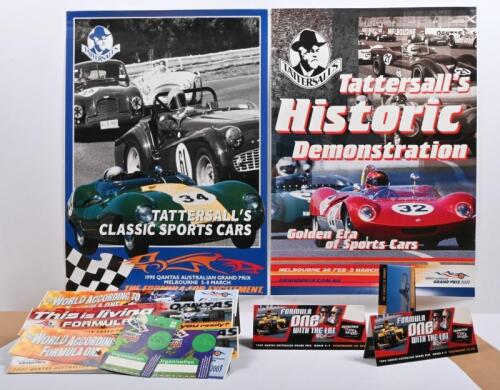 AUSTRALIAN GRAND PRIX: A collection of Australian Grand Prix, Melbourne items. Two Tattersall's Historic Demonstration promotional posters from 1998 and 2002