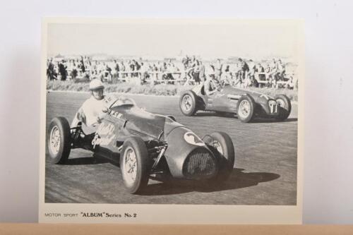 BRABHAM: A glossy black and white picture by AUTOMOTIVE PRESS depicting Sir Jack Brabham in a Cooper Bristol at Fisherman's Bend 1954
