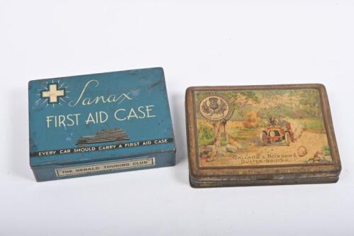 FIRST AID/GAME: Two tins. 'Lanax FIRST AID CASE' with contents as endorsed by "THE HERALD TOURING CLUB"
