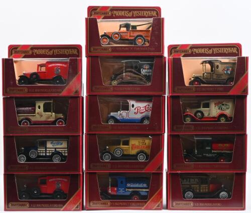 MATCHBOX: A group of Matchbox Model of Yesteryear Ford Model A and Model 'T' Ford's in various liveries. 'Carnation FARM PRODUCTS', 'Mobiloil', 'PEPSI COLA', 'Walters Palm Toffee' liveries