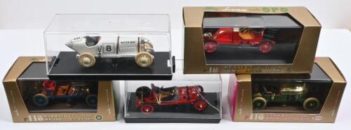 VINTAGE RACING CARS: A group of five 1:43 scale brumm vintage racing. 1905 DARRACQ V8 HP 200 (r115), 1905 NAPIER 6 HP 90 (r116) & 1906 RENAULT G.P 3B 90 HP (r18)
