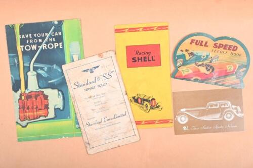 MOTORING: An interesting set of motoring items. 1930 '"Racing SHELL" anti-knock fuel information pamphlet & 1946 'Standard & "SS" SERVICE POLICY