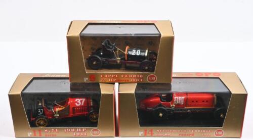 FIAT: Three 1:43 scale brumm FIAT models. r9 1904 'COPPA FLORIO 75 HP', r11 1911 'S.74 190 HP & r14 1923 'MEFISTOFELE ELDRIDGE 320 HP