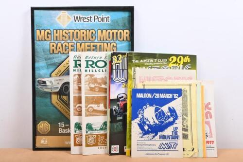 HISTORICS/CONCOURS: A group of Historic racing and Concours programmes and poster. 'MG HISTORIC RACE MEETING, 15 - 17 October 2010, Baskerville Raceway' poster & 1970's 'V.S.C.C.A. TARRENGOWER NO.2 and NO.3 programs