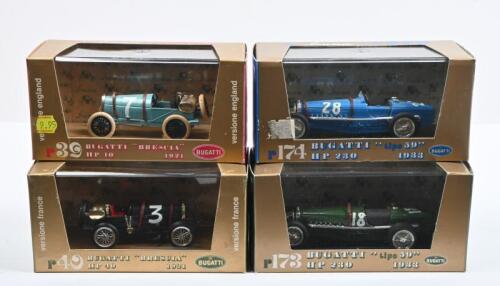 BUGATTI: Four 1:43 scale brumm Bugatti models. Bugatti "BRESCIA" & Type 59 models