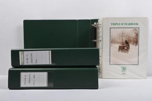 TRIPLE M: Three green folders housing issues of the year book 'TRIPLE M REGISTER'. Years include 1970 - 1984; 1988/89 - 2011