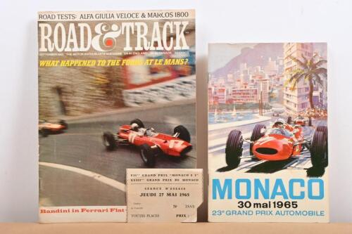 MONACO: Three interesting Monaco 1965 items. 'MONACO , 30 mai 1965, 23rd GRAND PRIX AUTOMOBILE', and 7th Grand Prix Monaco "F3"' Official Programme