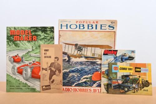MODEL CARS: A collection of antique toy model catalogues and hobby magazines. 1965 'CORGI TOYS' & 1971 'Dinky TOYS' catalogues. FEBRUARY 1959 issue of 'MODEL MAKER' (VOLUME 9, No. 99)