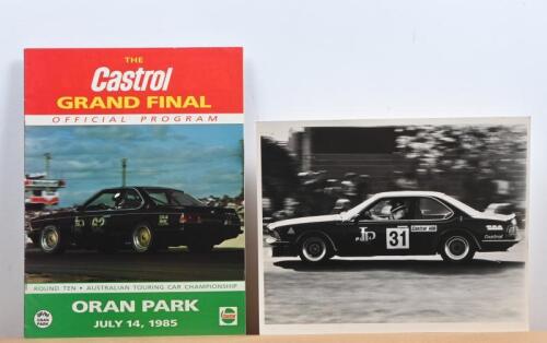 CASTROL: Two items relating to Castrol racing. 'THE Castrol GRAND FINAL OFFICIAL PROGRAM' from ORAN PARK, July 14, 1985 & black and white picture of the JPS BMW 6-Series A.T.C.C racing car