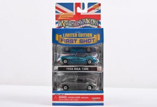 MGA: A LIMITED EDITION JOHNNY LIGHTNING 'FIRST SHOT' BRITISH INVASION 1958 MGA 1500 set. One of 7500