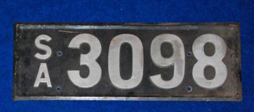 Four-digit South Australia heritage plate &lsquo;3098&rsquo;, sold with rights to display, offered from the Estate of the Late John Ellis