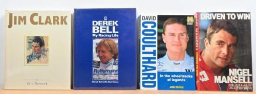 BRITISH FORMULA 1 DRIVERS: Four books relating to British Formula 1 drivers. 'DRIVEN TO WIN' an autobiography by Nigel Mansell and Derick Allsop