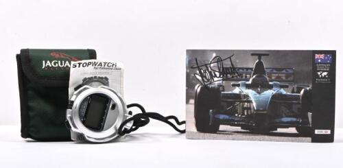 JAGUAR: Two Jaguar Racing items. 2002 HSBC AUSTRALIAN Grand Prix Formula 1 World Championship booklet signed by Sir Jackie Stewart. With SPORT 'stopwatch' in green JAGUAR RACING pouch