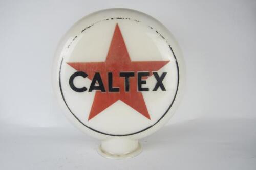 CALTEX: A rare French double sided glass petrol pump globe in Caltex livery